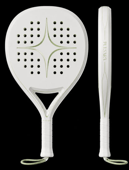 Pulsara racket face and profile, showing the narrow handle