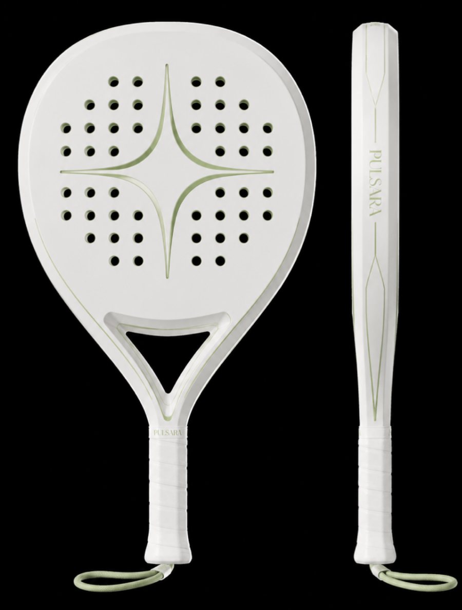 Pulsara racket face and profile, showing the narrow handle